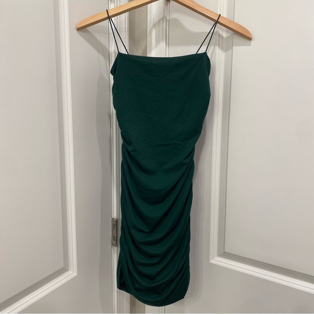 Windsor Forest Green Knee Length Bodycon Dress with Ruching